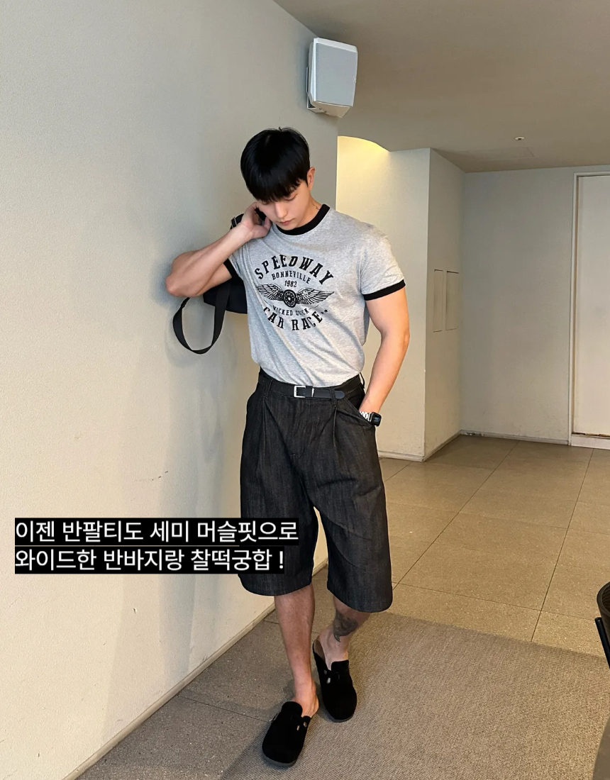 남자링거티 세미머슬핏 머슬핏반팔 - 상세 이미지 3