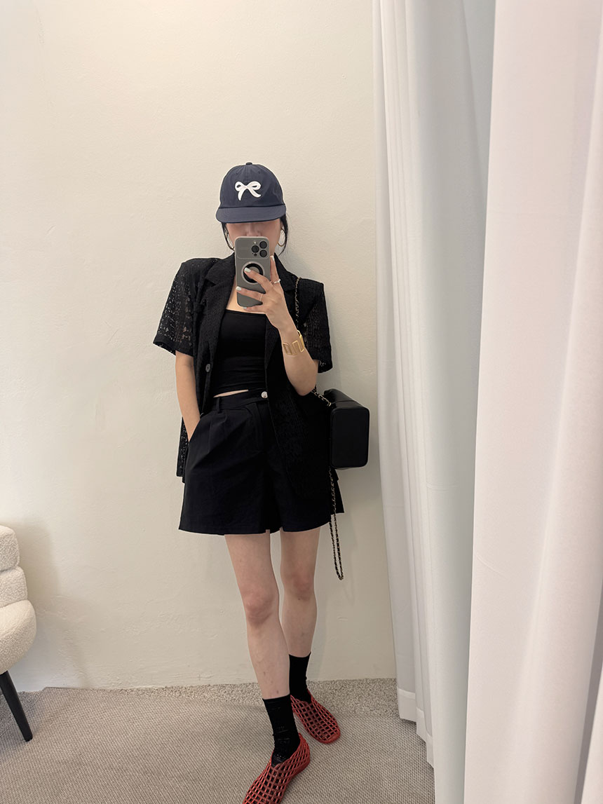 반팔 자켓 레이스 뜨게 펀칭 패드 반팔 자켓 상세 이미지 32