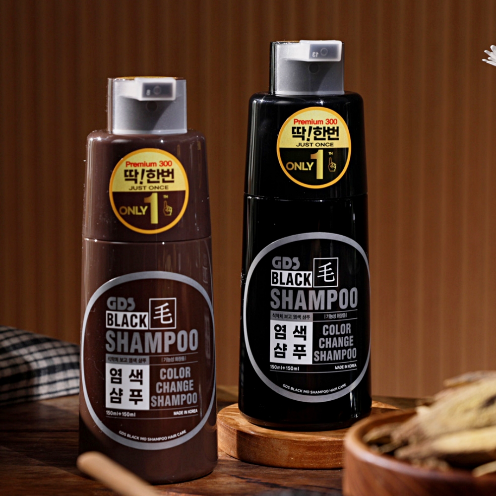 딱한번 염색샴푸 지디에스 블랙모 프리미엄 300 1세트 2통 흑색 흑갈색 탈모방지 셀프 염색