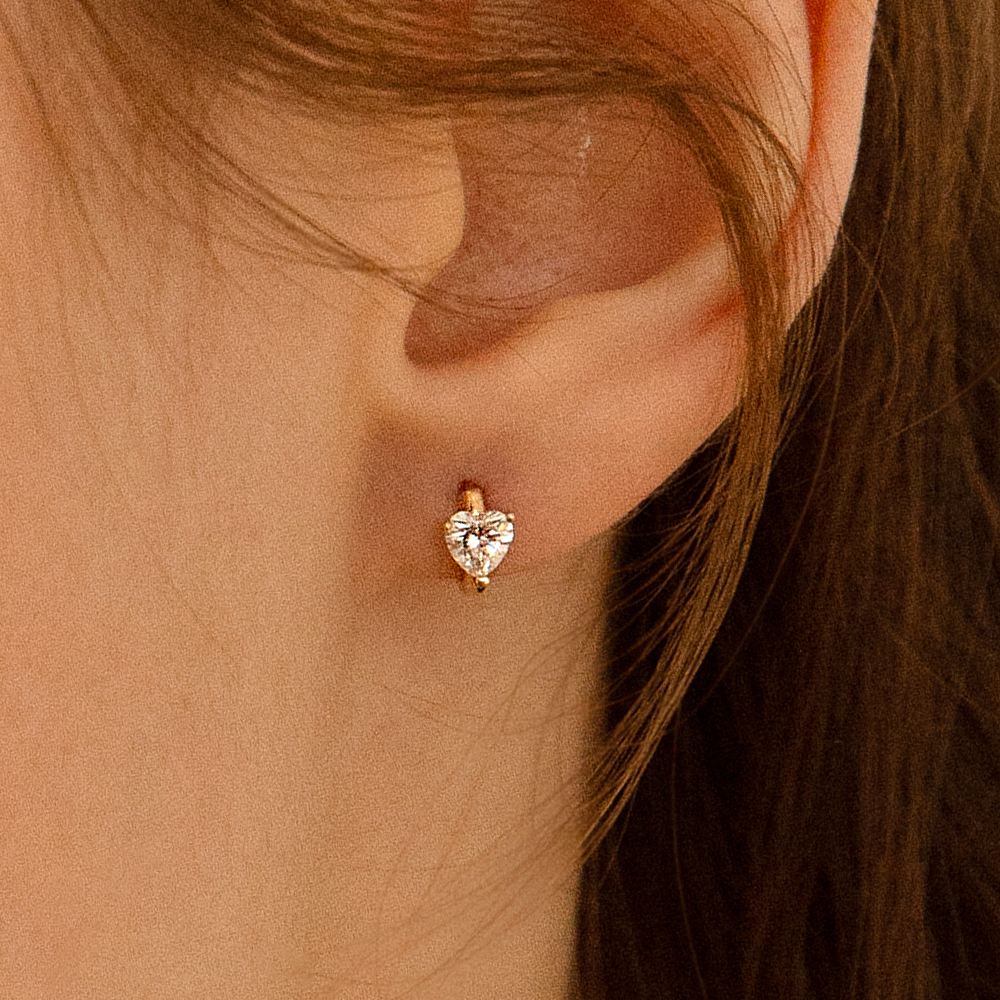 14k 로코 하트 큐빅 원터치 링 귀걸이