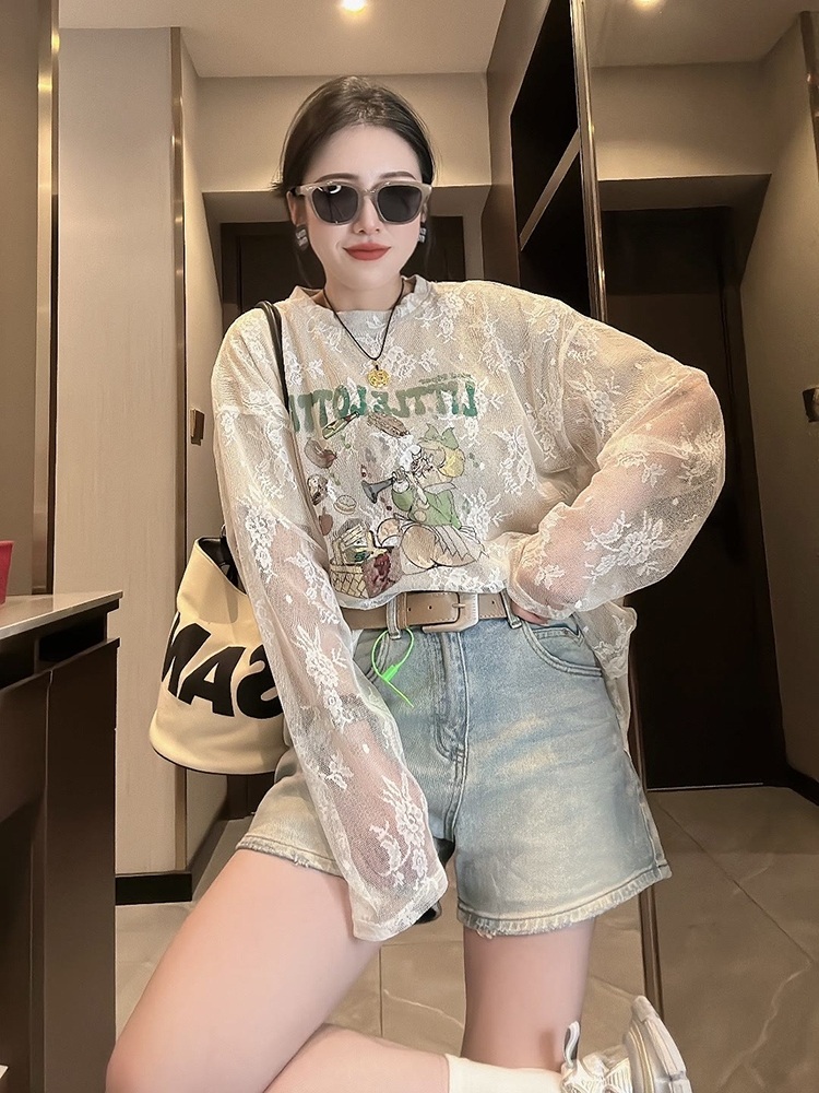 반팔레이어드 가짜투피스 긴팔레이스블라우스 루즈핏 빅사이즈 여자아이돌 패션 코디 3XL까지 - 상세 이미지 4