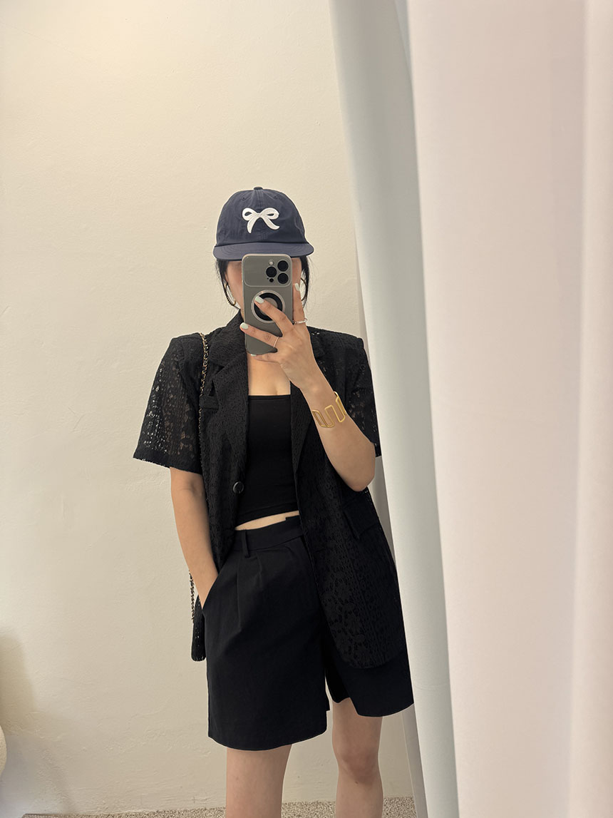 반팔 자켓 레이스 뜨게 펀칭 패드 반팔 자켓 상세 이미지 27