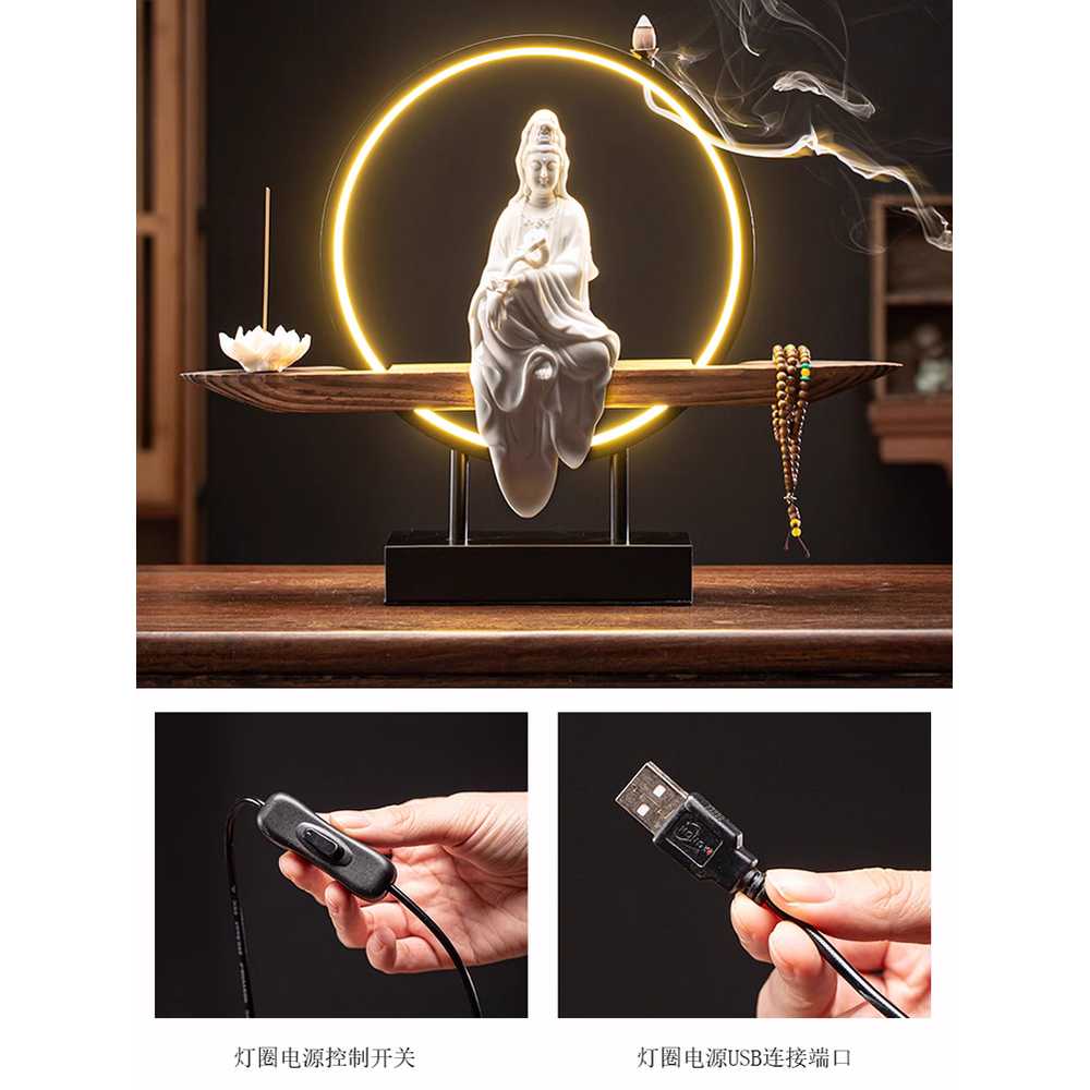 불교 무드등 석가모니 미니 부처상 LED 조명 인테리어 순수병 관음(색모래)+향링 - 상세 이미지 5