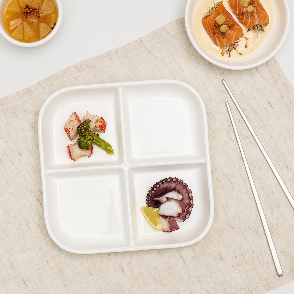 윤도자기 당당 화이트 4절 나눔접시 도자기 반찬그릇 앞접시 - 상세 이미지 5