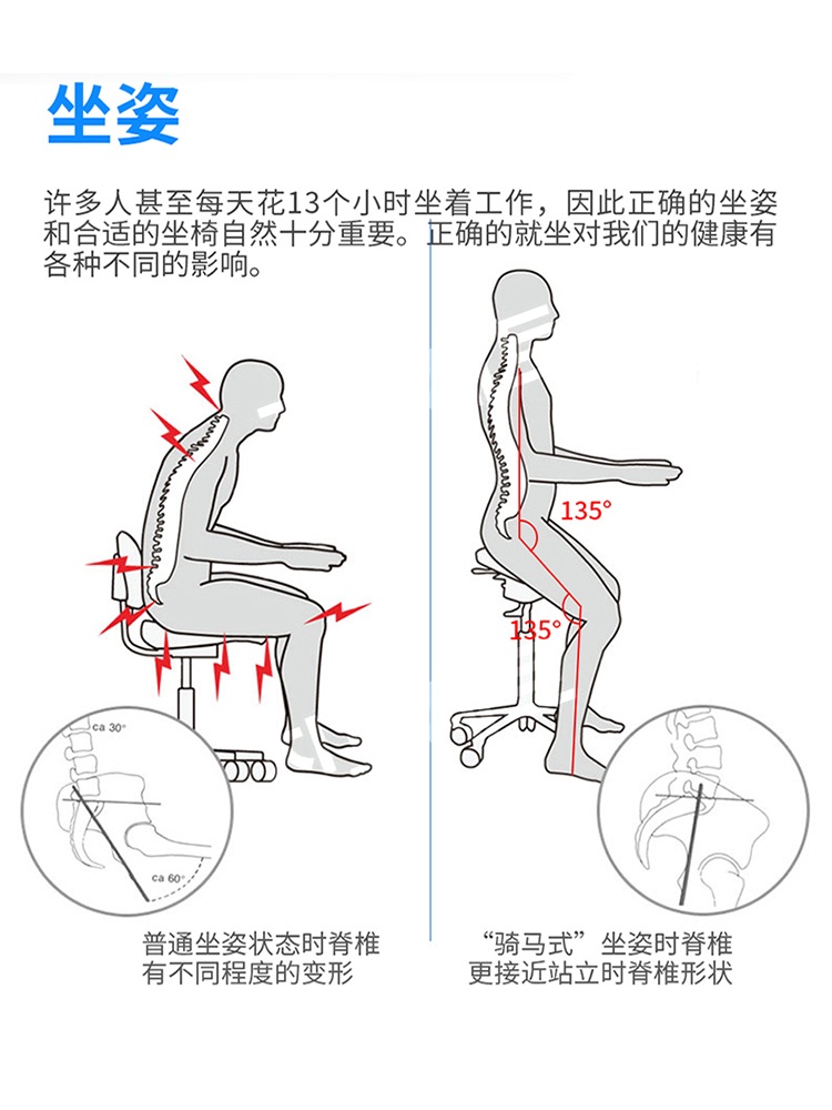 시 술의자 안장 바른자세 교 정 척추보호 새들체어 보조 스툴 단일플랩 44-58cm 페달없음 - 상세 이미지 5