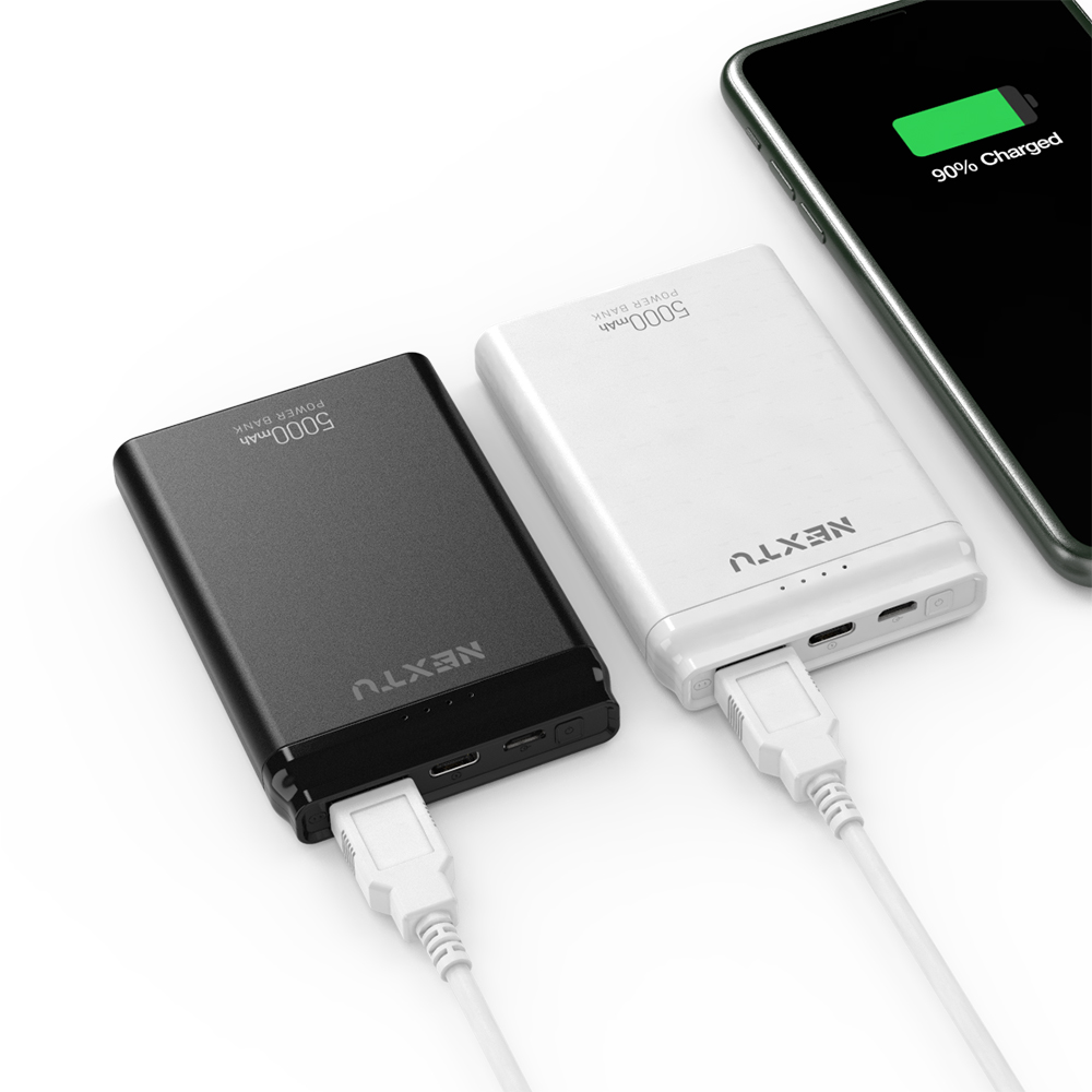 넥스트유 5,000mAh 초소형 휴대용 보조배터리 듀얼충전 5000PB 5000mAh, 화이트 - 상품 이미지