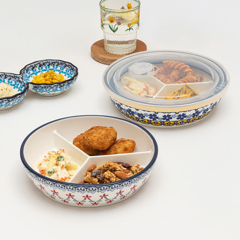 1+1 프라카 폴란드풍 도자기 3절 찬통 나눔찬기 제품 이미지