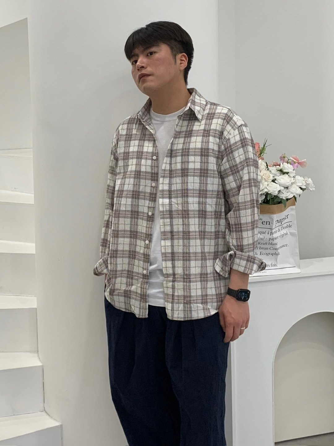 타탄체크 오버핏셔츠 여름 린넨셔츠 - 상세 이미지 5