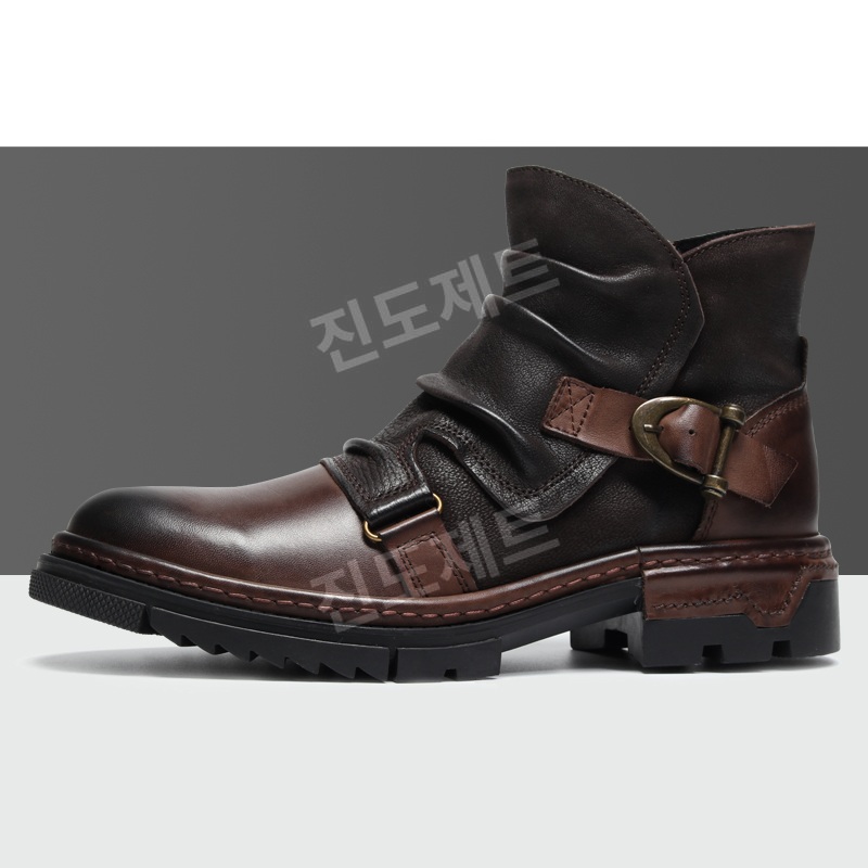 바이크 부츠 가죽 클래식 라이더 워커 마틴 레더 패션 갈색 240mm - 상품 이미지