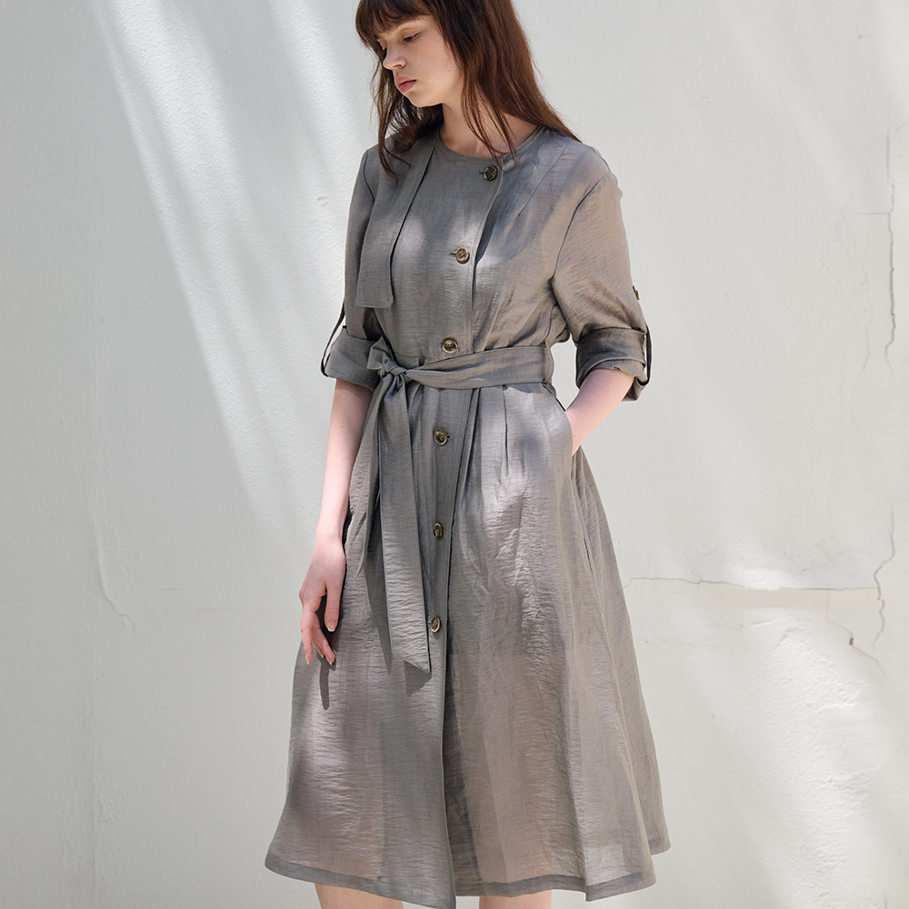 [프릭스 바이 김태훈] 핫섬머 린넨 블렌딩 하이웨이스트 트렌치 드레스_DRIFTWOOD-GRAY [드리프트우드 그레이] - 상세 이미지 5