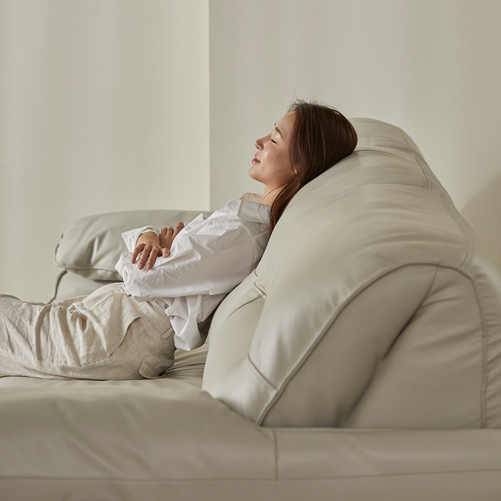 헤르짐머 르엔느 전동 리클라이너 슬라이딩 천연 가죽 소파 스툴미포함, 웜그레이, 4인용