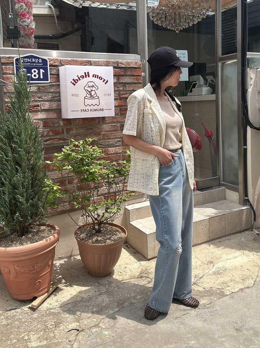 반팔 자켓 레이스 뜨게 펀칭 패드 반팔 자켓 상세 이미지 14