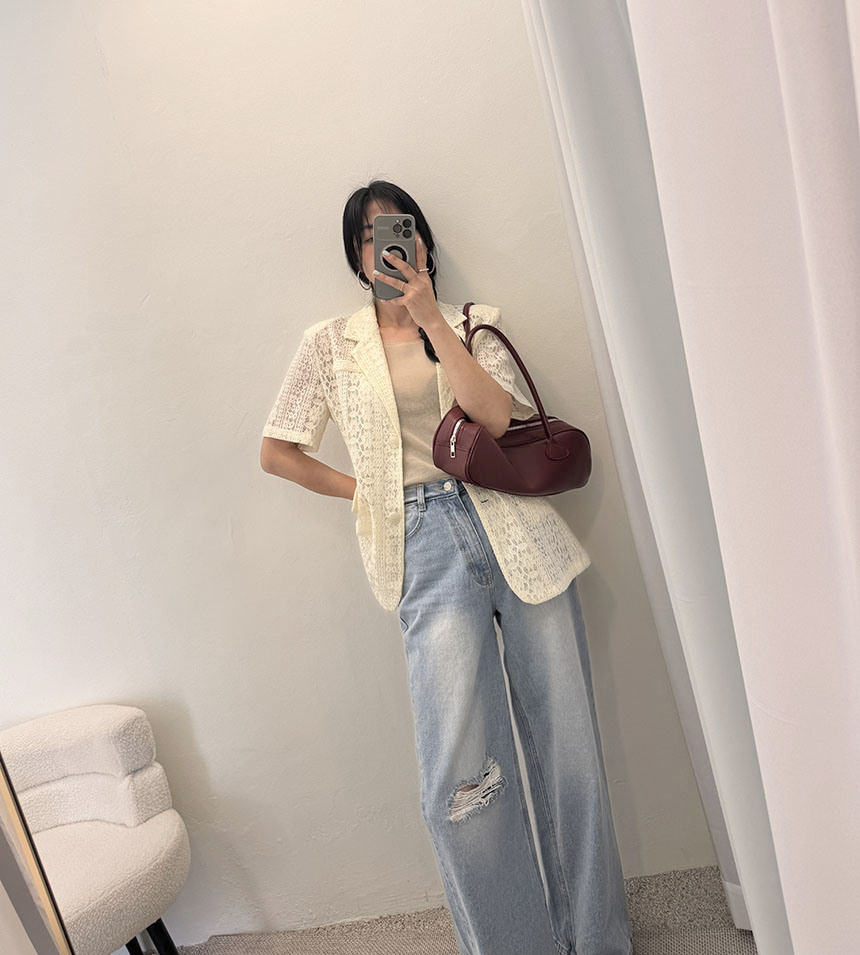 반팔 자켓 레이스 뜨게 펀칭 패드 반팔 자켓 상세 이미지 16