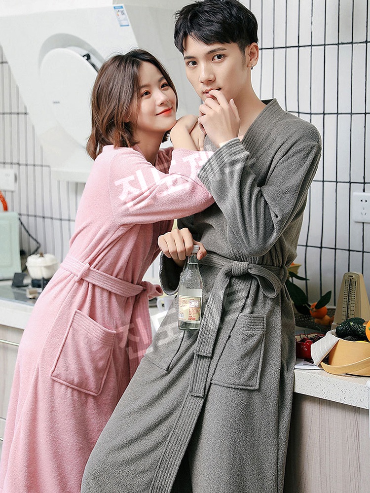 사우나가운 와플 남녀공용 샤워 목욕 비치 로브 욕실 하얀색 XL(160-200근) 1개 - 상품 이미지