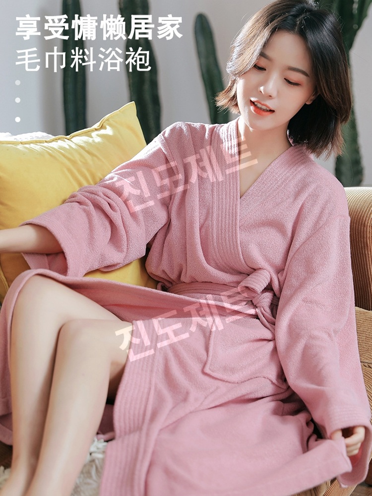 사우나가운 와플 남녀공용 샤워 목욕 비치 로브 욕실 하얀색 XL(160-200근) 1개 - 상세 이미지 2