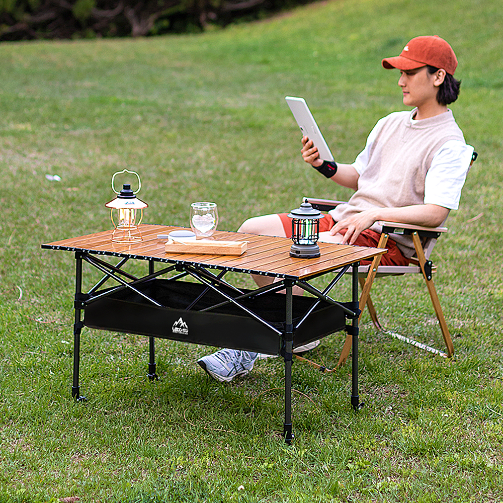 레토 경량 높이조절 접이식 캠핑 롤 테이블 우드무늬 LCT-HA04