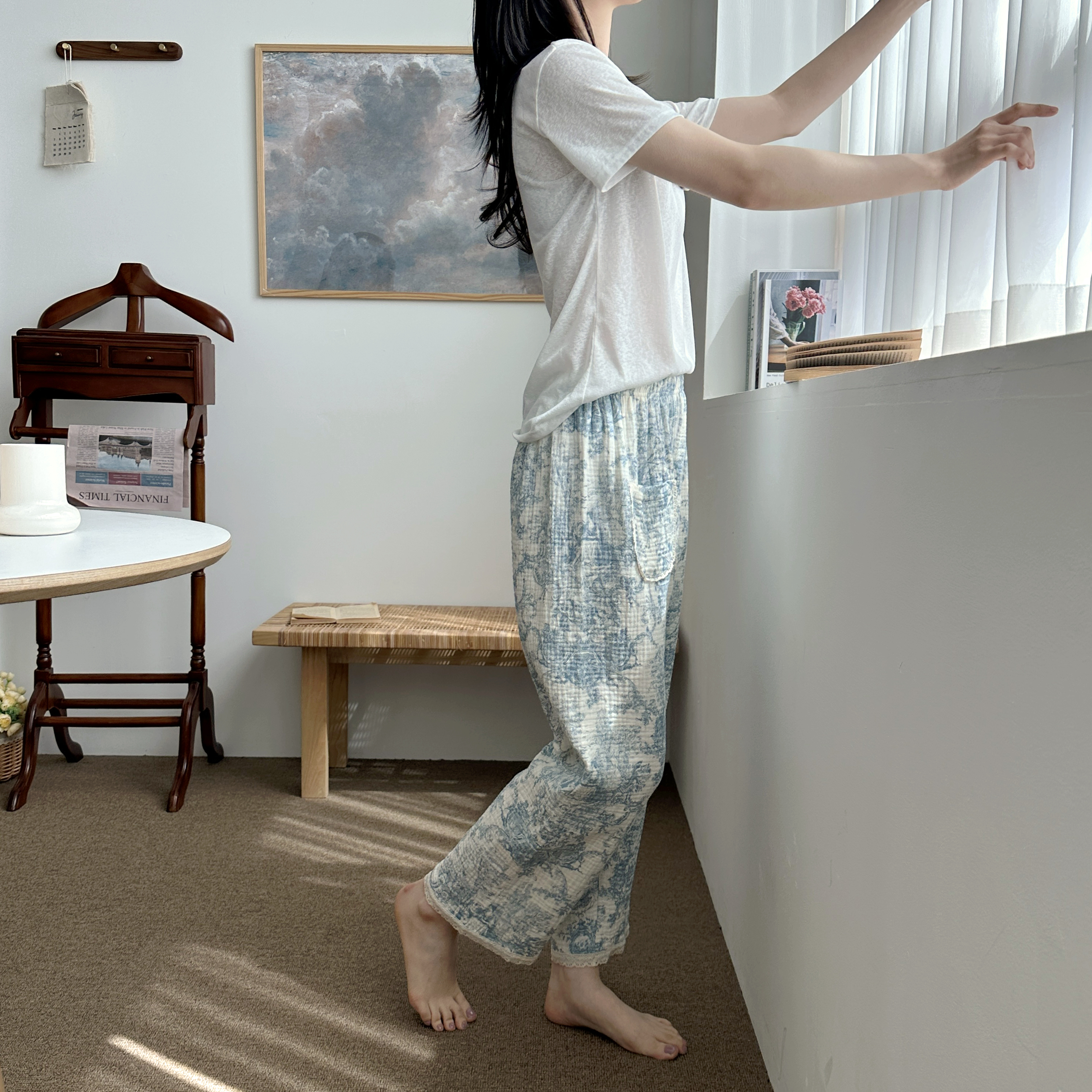 국산 면100잠옷 요루면 순면파자마바지 3중거즈 뜨왈 잠옷 - 상세 이미지 5