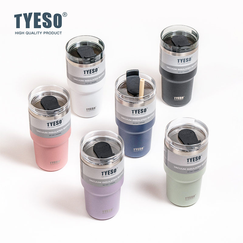 TYESO 대용량 텀블러 빨대 스텐텀블러 보냉 보온 텀블러 손잡이 고품질 600ml, 블랙 - 상세 이미지 2