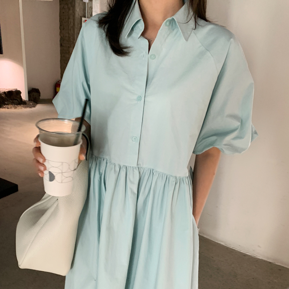 베르베리 카라 벌룬 소매 롱원피스 이미지 6