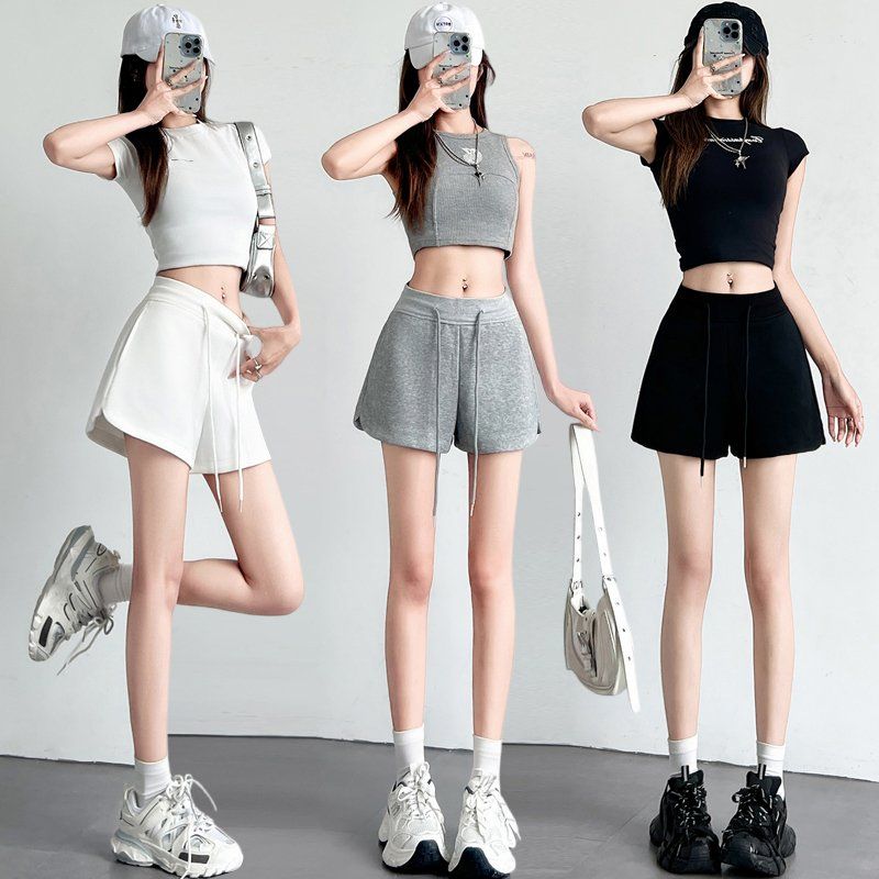 봄 여름 하이웨이스트 트레이닝 반바지 밴딩 돌핀팬츠 루즈핏 운동복 숏팬츠 - 상품 이미지