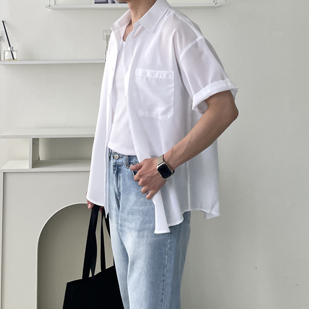 남자 반팔셔츠 오버핏 링클프리 여름 남방 남자 린넨 셔츠 - 상세 이미지 4