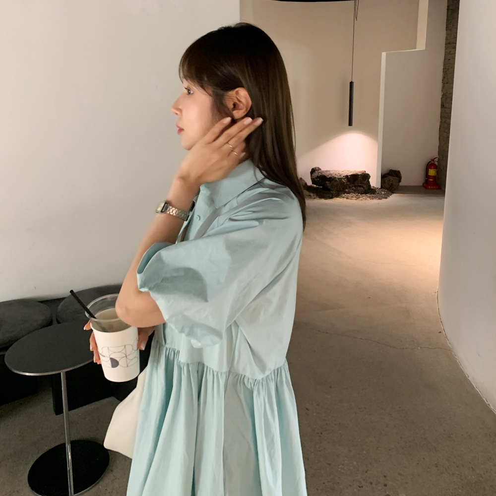베르베리 카라 벌룬 소매 롱원피스 이미지 7