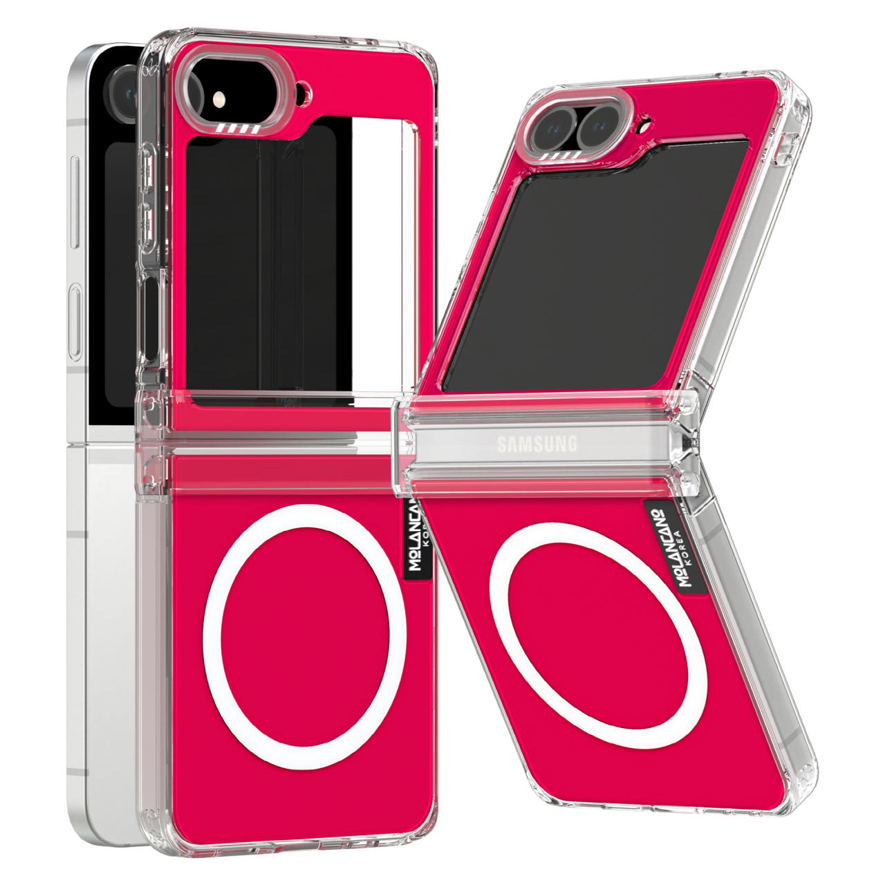 갤럭시Z플립3 2배자력 맥세이프 크리스탈 컬러 투명 힌지보호 젤하드 휴대폰 레드 - 상세 이미지 3