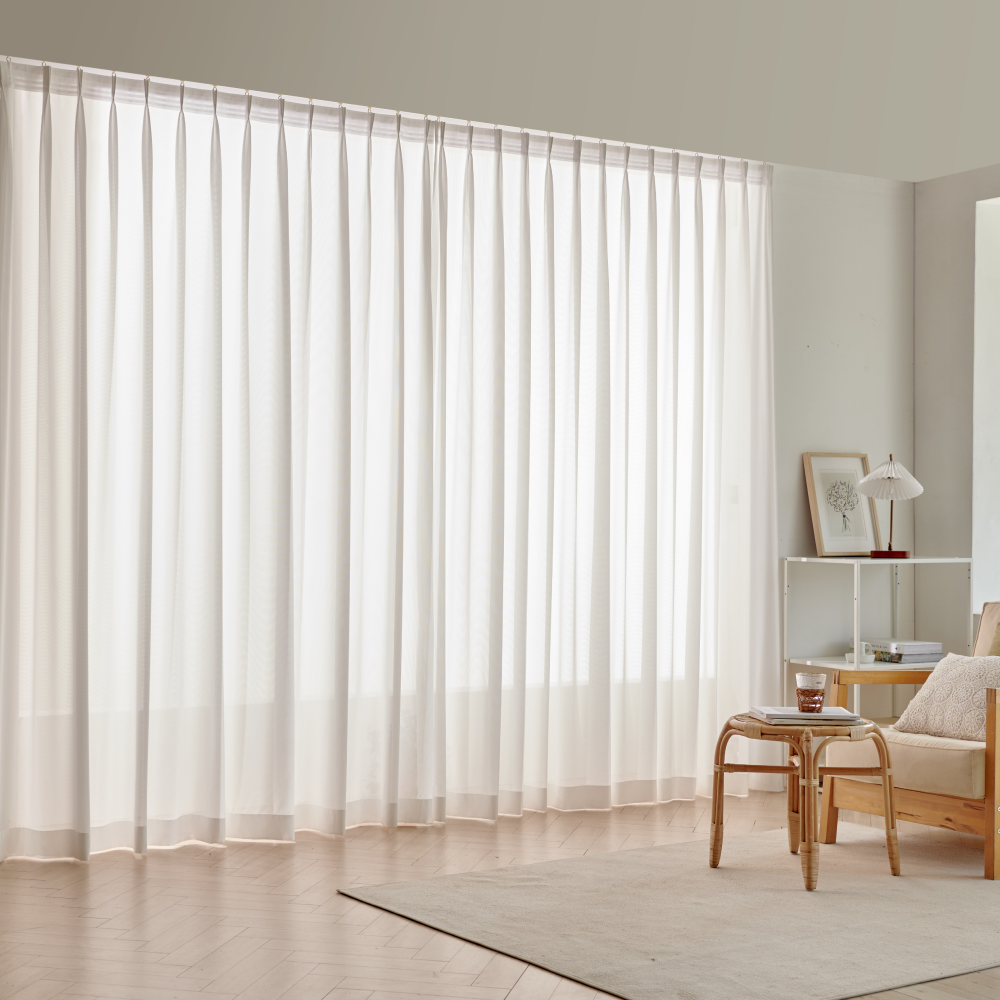 화이트 쉬폰 속지커튼 나비주름+형상기억 가공 비침있는 얇은 차르르 속지커튼