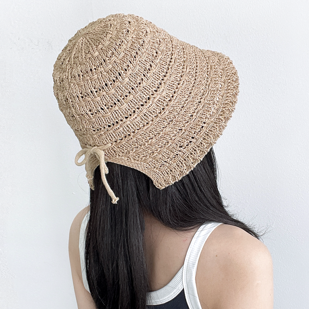 백리본 펀칭 니트 버킷햇 여성 여름 자외선차단 뜨개 보넷 벙거지모자