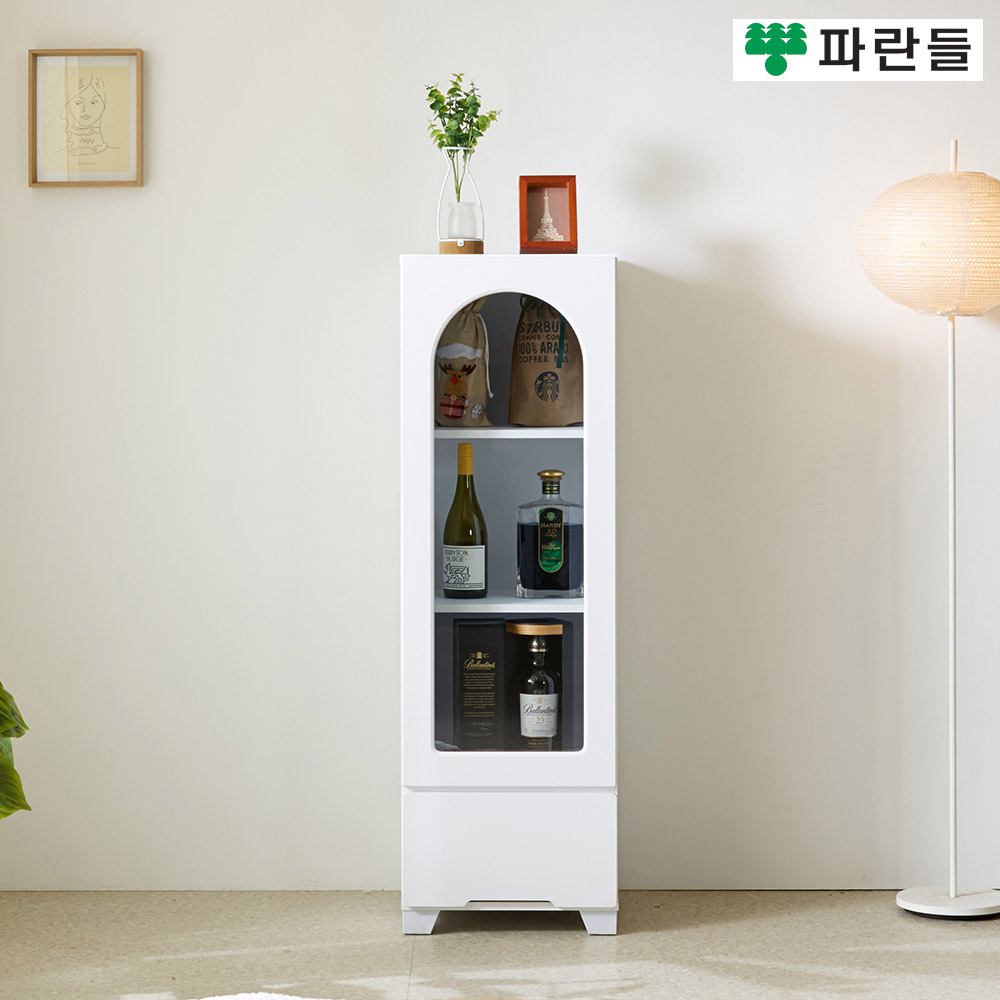 파란들가구 화이트 400 서랍유리문장식장 틈새수납장 거실장식장 - 메인 이미지