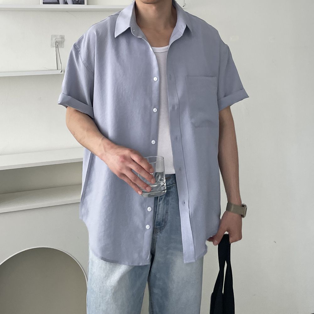 남자 반팔셔츠 오버핏 링클프리 여름 남방 남자 린넨 셔츠 - 상세 이미지 3