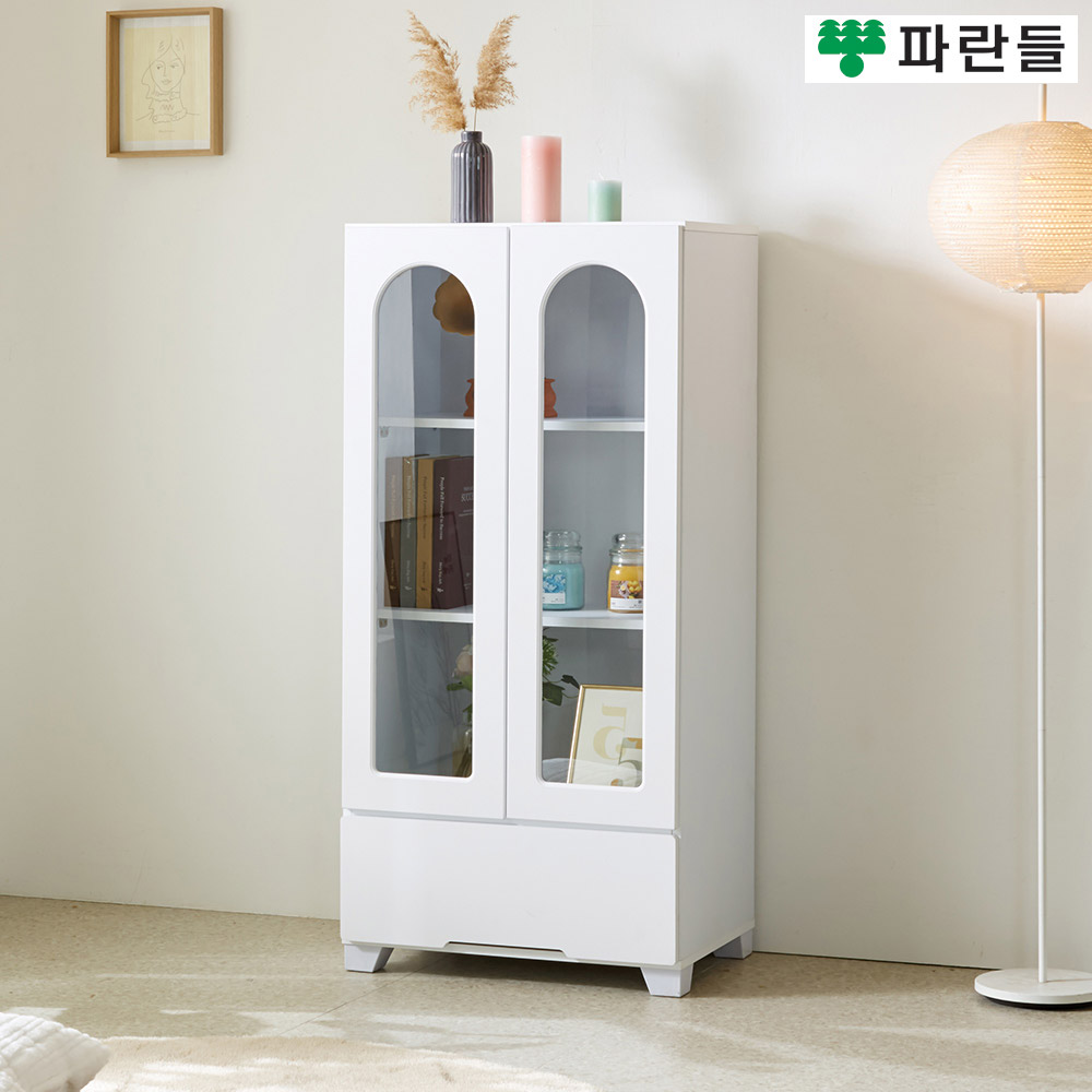 파란들가구 화이트 600 서랍 유리문장식장 수납장 거실장식장 - 상세 이미지 2