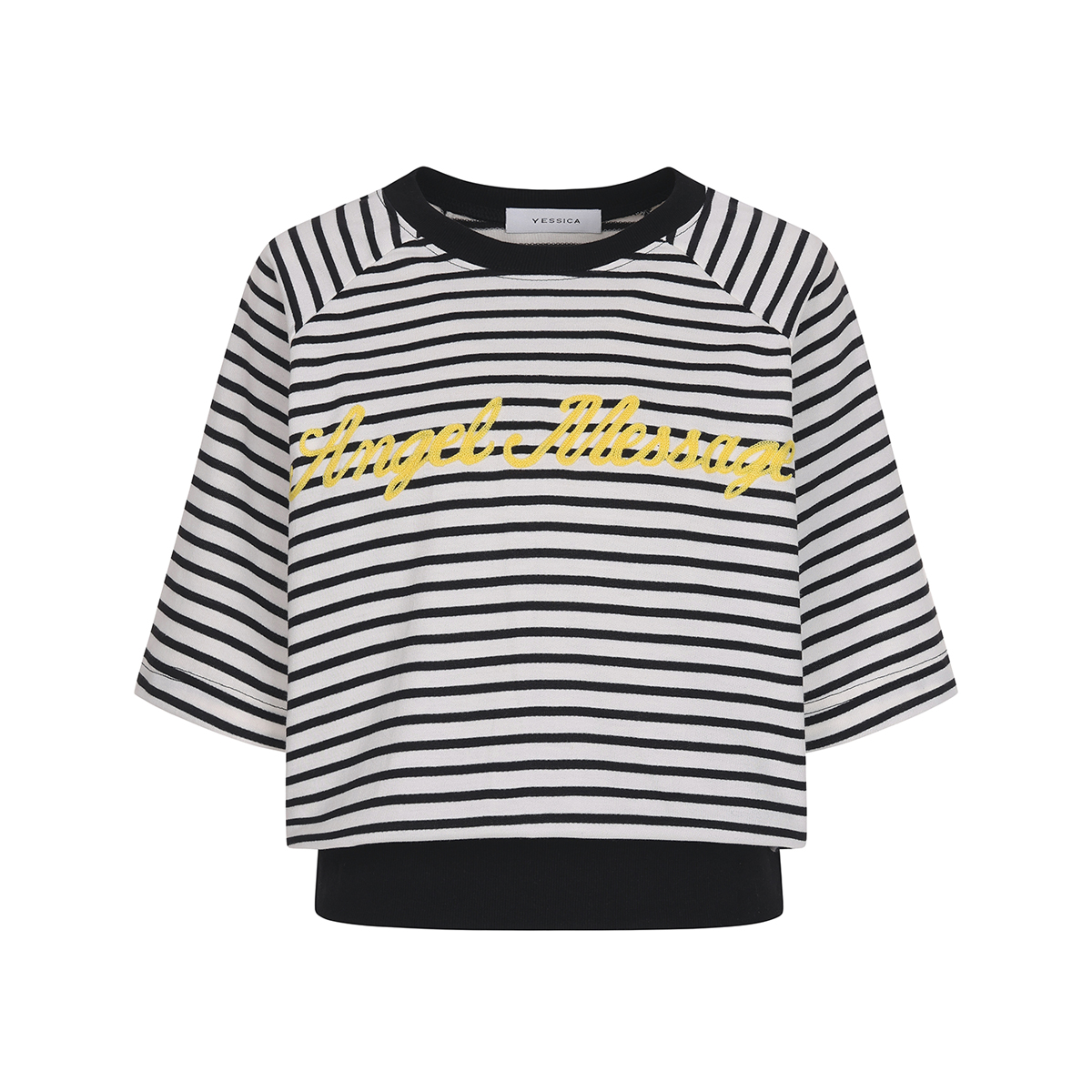 예시카 스트라이프 레터링 자수 맨투맨 티셔츠 YJ4TS824