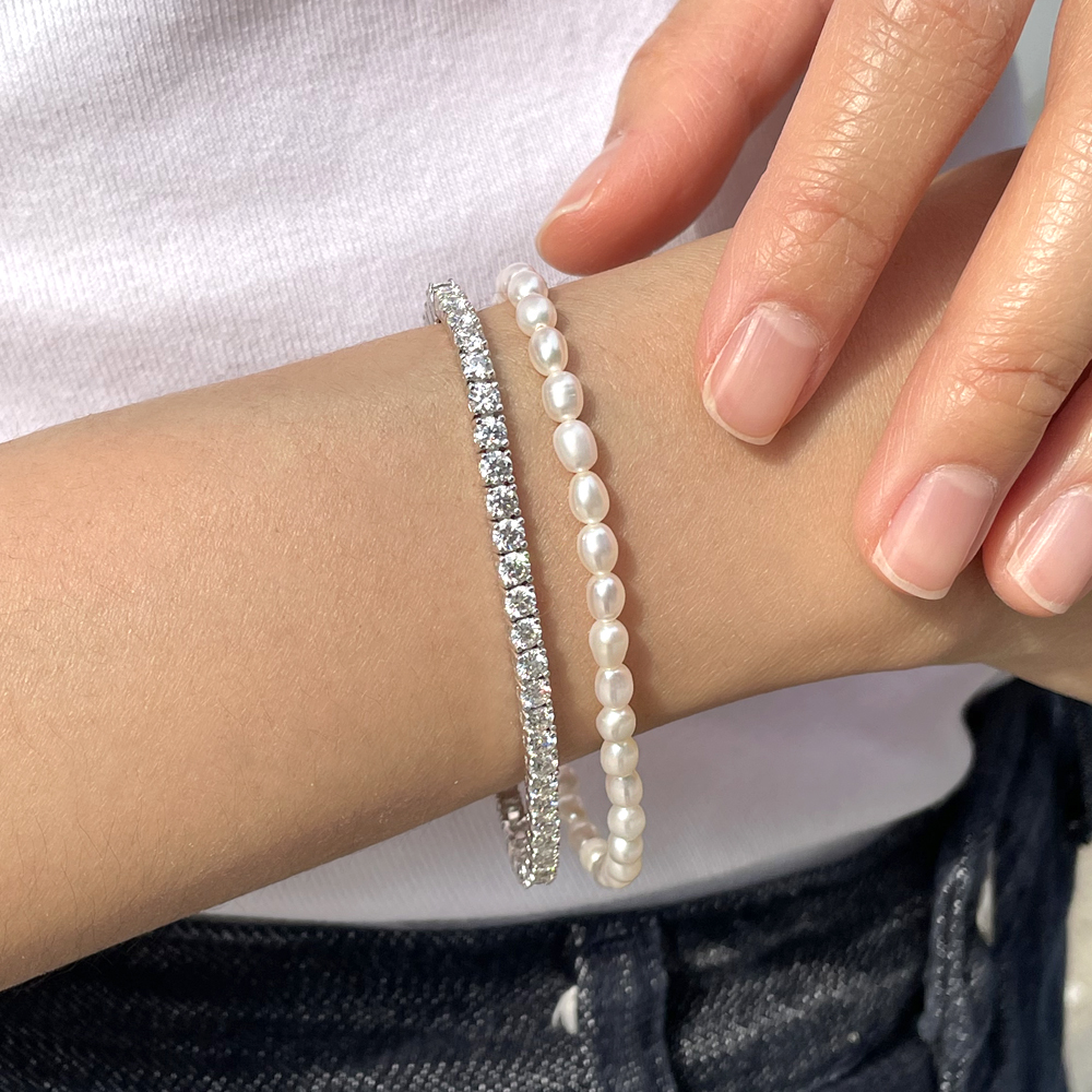 14K 3mm 밥풀 담수 진주 팔찌 레이어드 데일리 - 상세 이미지 3