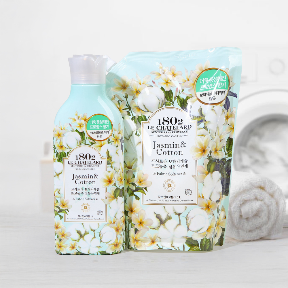 르샤트라 보타닉 고농축 섬유유연제 자스민 코튼 1L용기 1개+1.5리필 1개