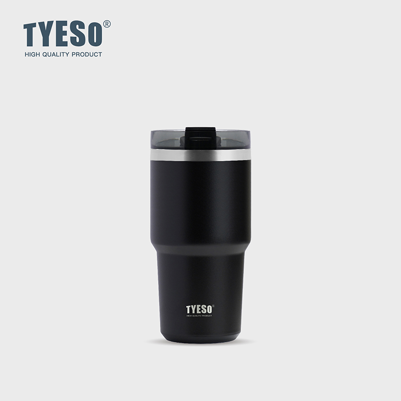TYESO 대용량 텀블러 빨대 스텐텀블러 보냉 보온 텀블러 손잡이 고품질 600ml, 블랙 - 상품 이미지