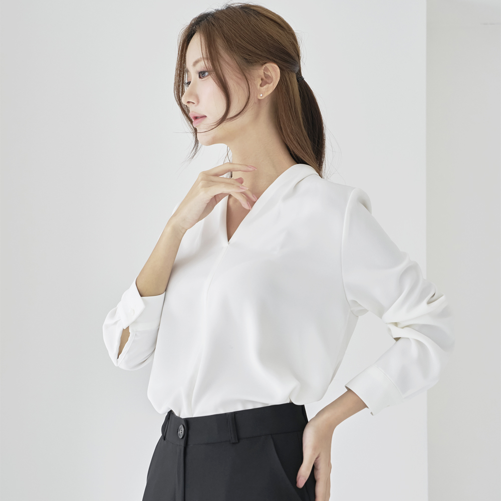 브이넥블라우스 흰블라우스 [차르르] 제품 이미지