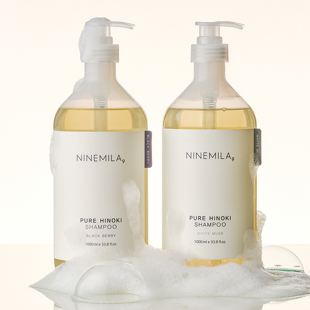 나인밀라 히노끼 샴푸 1000ml 대용량 사춘기 저자극 약산성 비건 퍼퓸 블랙베리향 2개