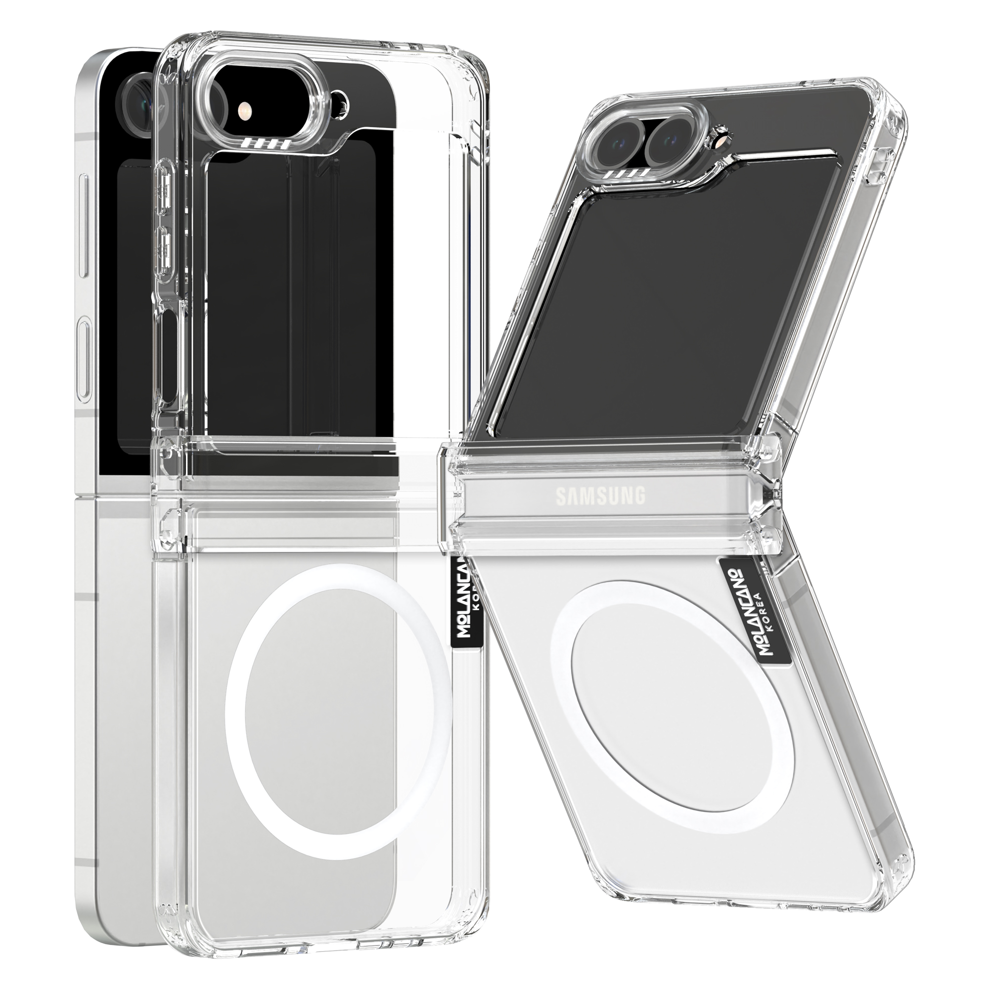 크리스탈 2배자력 맥세이프 방탄 범퍼 젤하드 클리어 케이스 투명, 갤럭시Z 플립6