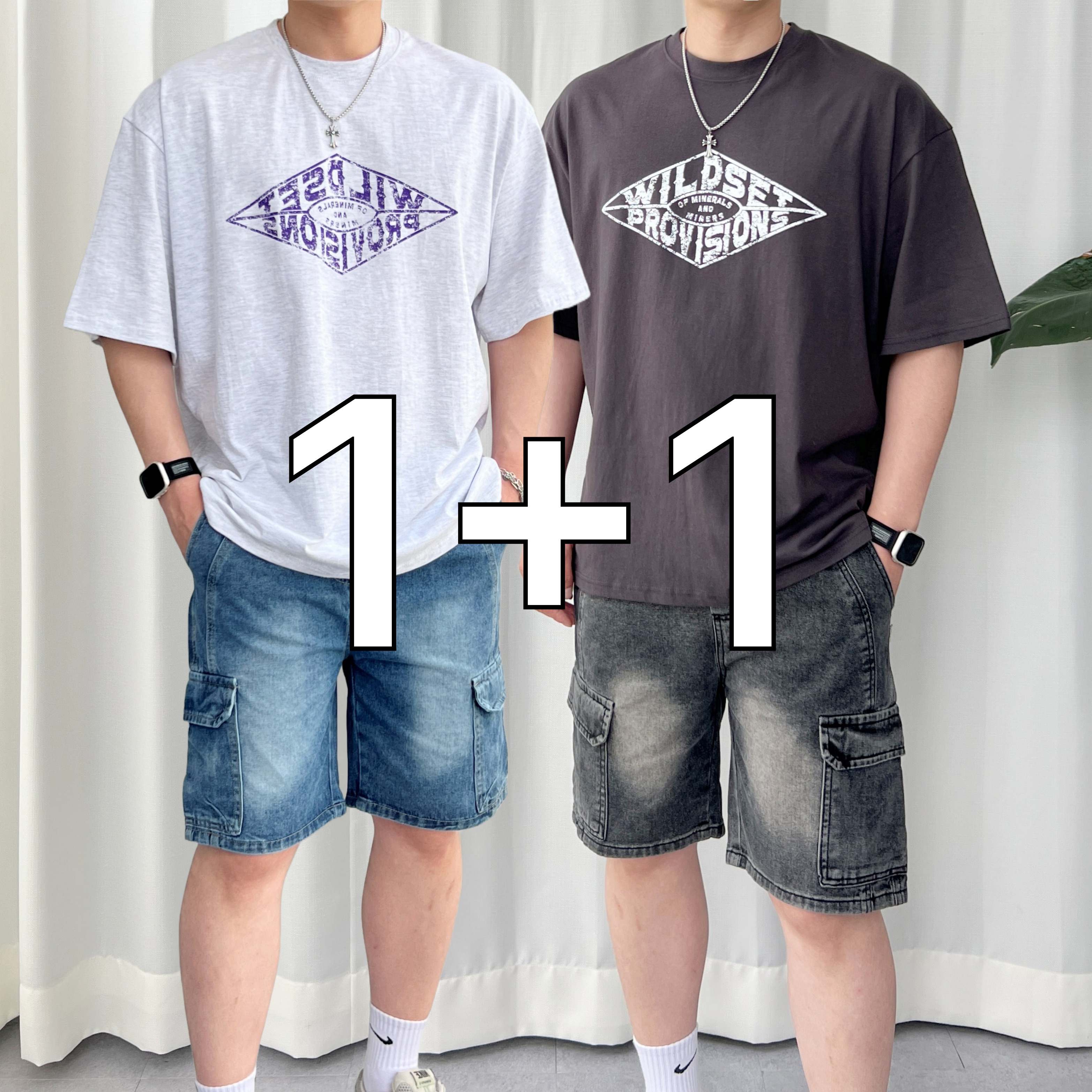 1+1 반타 RG 와일드 로고 박스핏 남자 오버핏 프린팅 반팔티 - 상품 이미지