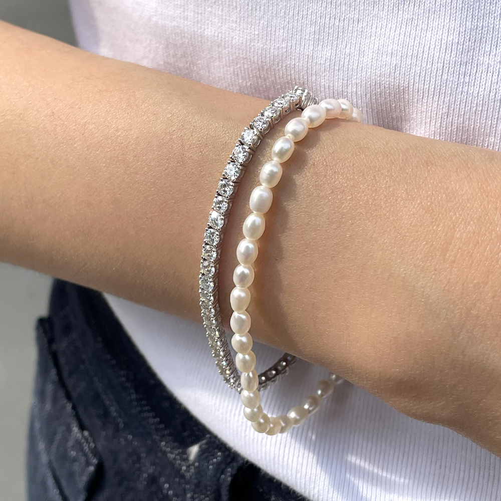 14K 3mm 밥풀 담수 진주 팔찌 레이어드 데일리 - 상세 이미지 2
