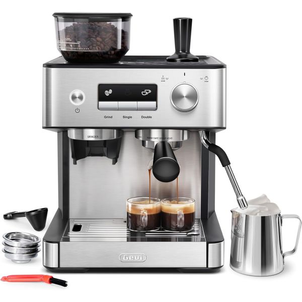 그라인더가 장착된 게비 에스프레소 머신 밀크 프로더 스팀 완드가 바 익스프레 Espresso Machine With Grinder & Steam Wand : 리 봉주르 레드