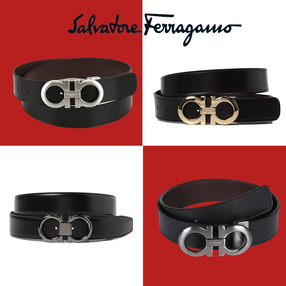 페라가모 살바토레 남성 명품 리버시블 어드저스터블 더블 간치니 양면 벨트