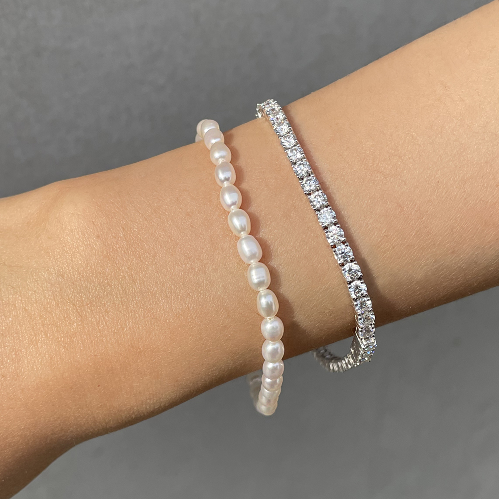 14K 3mm 밥풀 담수 진주 팔찌 레이어드 데일리