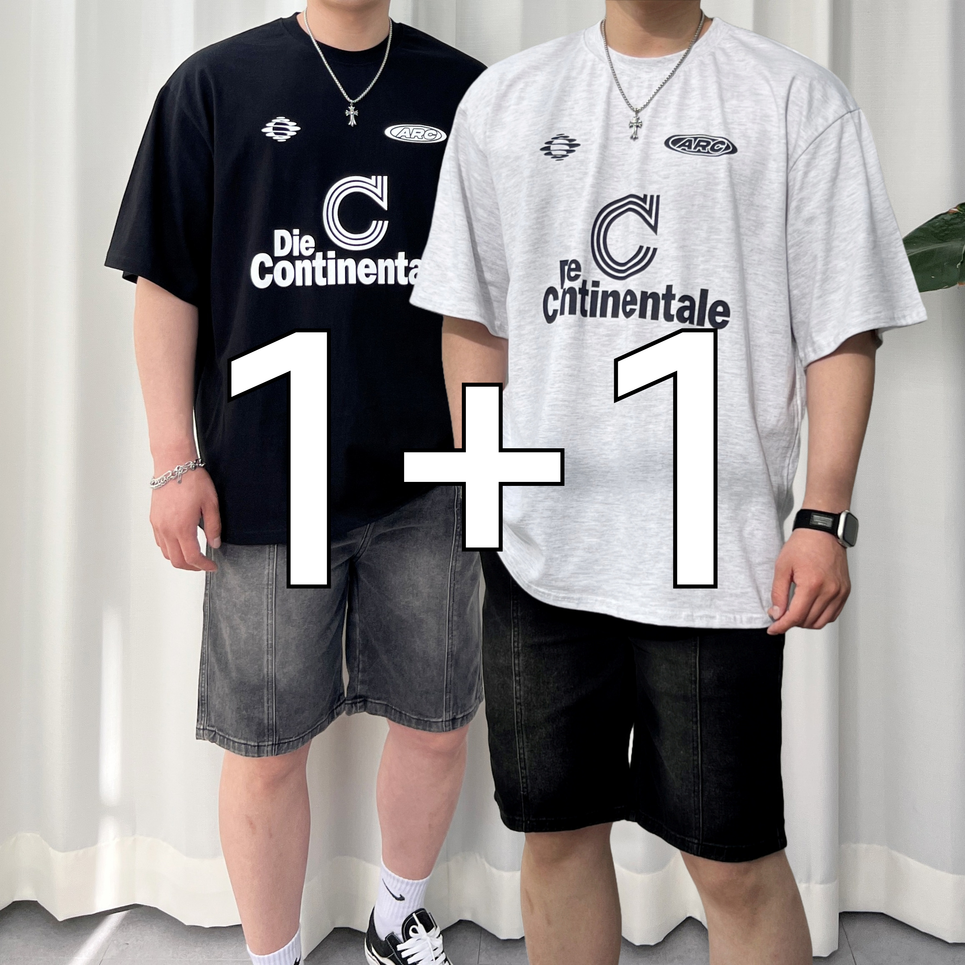 1+1 반타 RG 아크 로고 박스핏 오버핏 프린팅 라운드 반팔티 - 상품 이미지