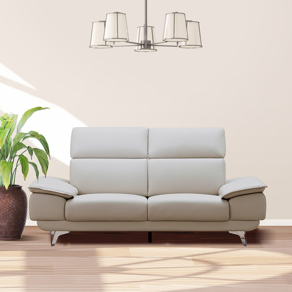 [웰퍼니쳐] 타이탄 고급 카페 라운지 펜션 인테리어 가죽 소파 스툴미포함, 라이트베이지, 3인용