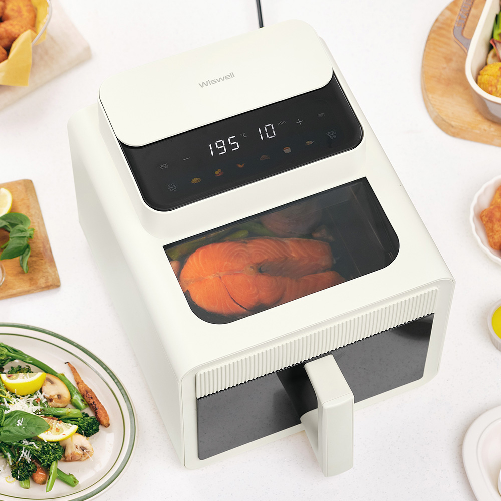 위즈웰 에어프라이어 6L 듀얼뷰 예약기능 저소음 대용량 튀김기 가정용 프라이기 WA8270
