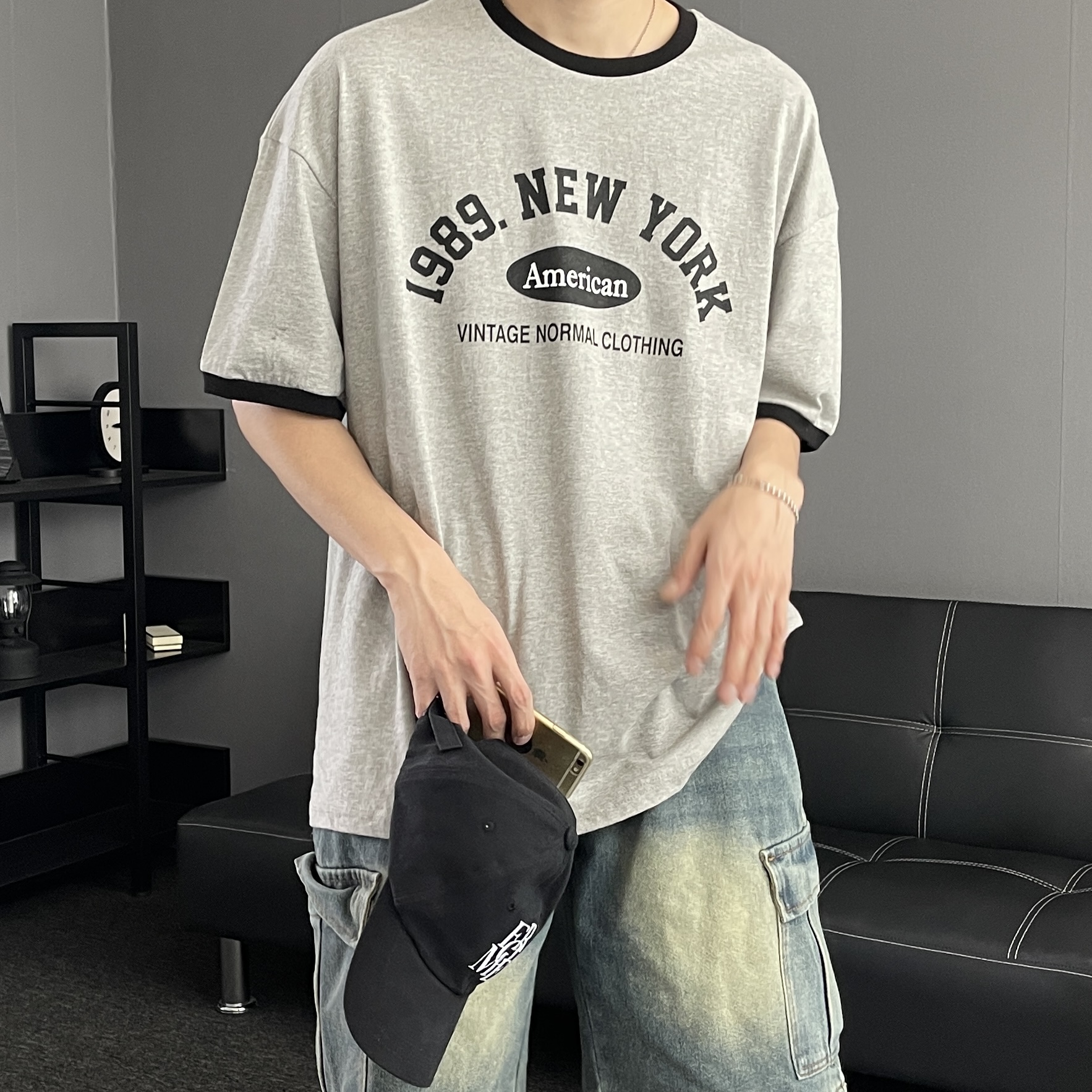 오버핏반팔티 레터링티셔츠 남자링거티 - 상세 이미지 2