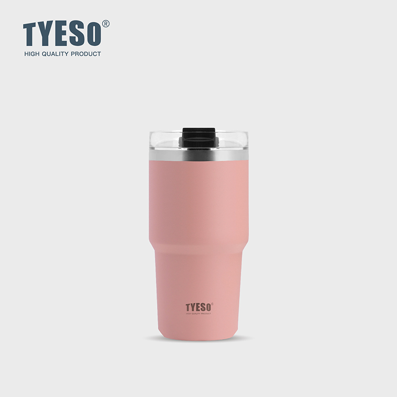 TYESO 대용량 텀블러 빨대 스텐텀블러 보냉 보온 텀블러 손잡이 고품질 600ml, 핑크 - 상품 이미지