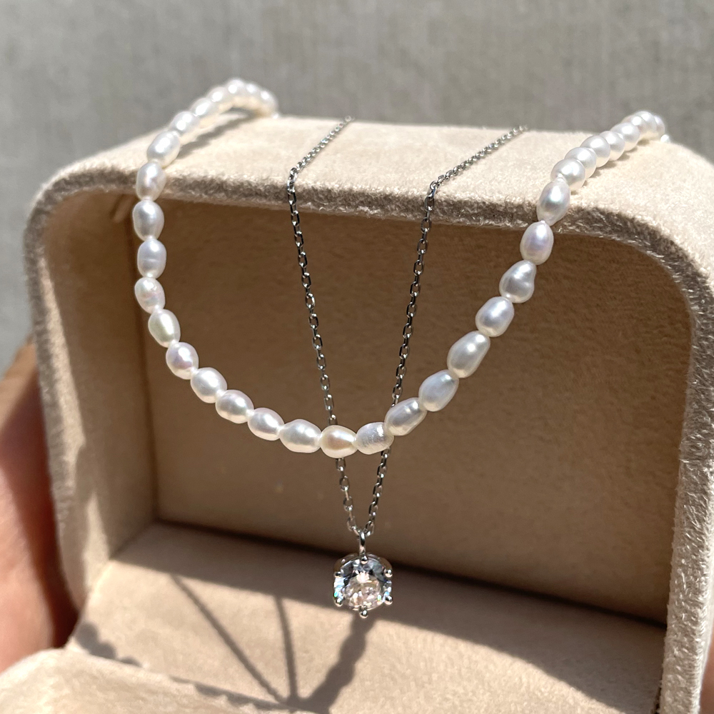 14K 2mm 밥풀 담수 진주 초커 목걸이 레이어드 데일리 이미지 8